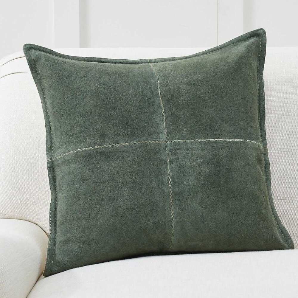 Pair of 2 Pottery Barn Pieced Suede Pillow Cover, 20 x 20", Hunter
